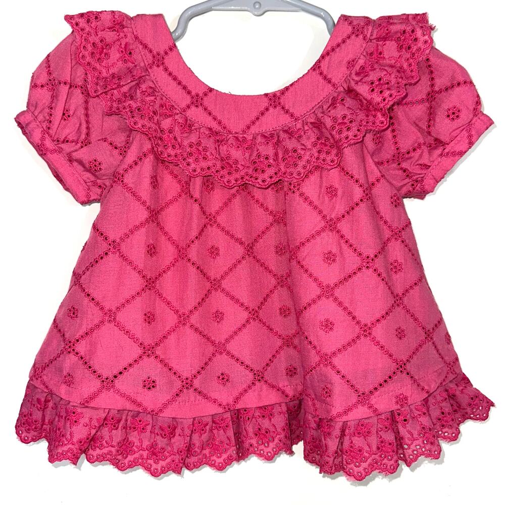 Catherine Malandrino Baby Girl Pink Eyelet Ruffle A-Line Dress Size 12M